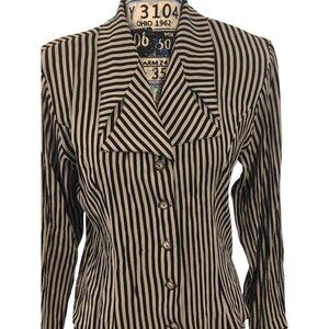VTG 80s Camille Claudel Striped Button Down Business Costume Blouse Sz M